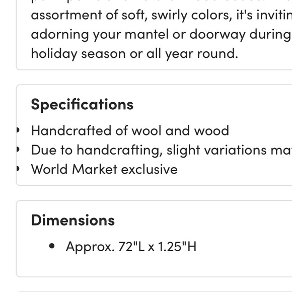 NWT World Market Colorful Marbled Wool Felt Ball & Natural Wood Bead Garland - Picture 15 of 17